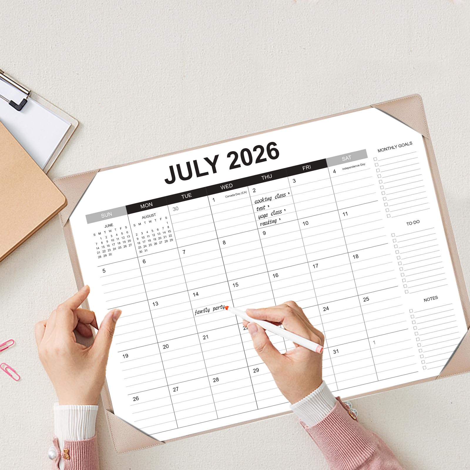 Kalendarz biurkowy 2026-2027 z matą na biurko – 56 x 43 cm, duża podkładka na biurko, kalendarz od stycznia 2026 do czerwca 2027 r., materiały biurowe, kalendarz miesięczny do domu i biura