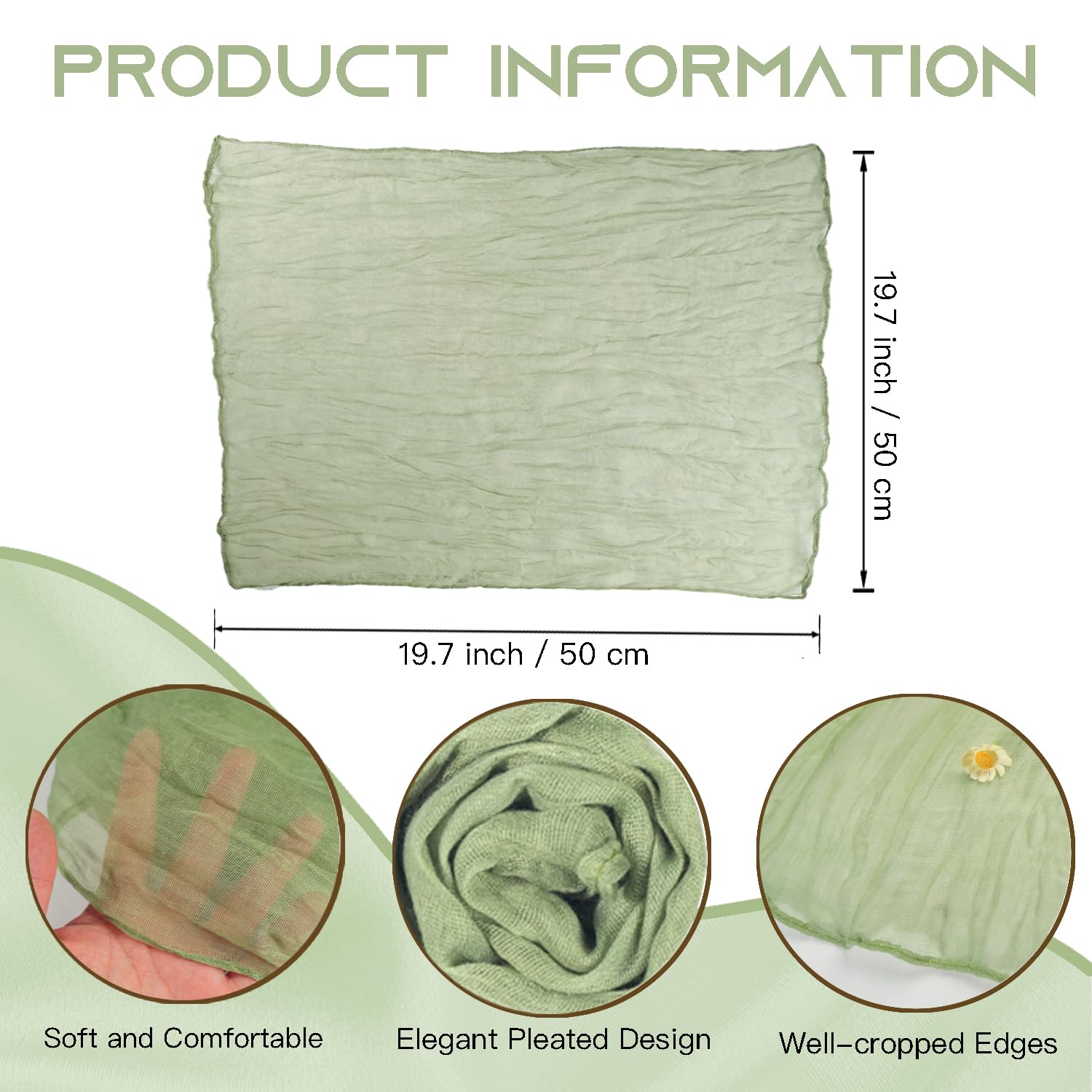 120 Pack Gauze Cheesecloth Napkins 19.7 x 19.7 Inch Dinner Cloth Napkins Bulk, Soft Table Napkins with Wrinkle Decorative Sage Green Cloth Napkins for Home Wedding Rustic Table Decoration