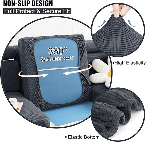 Miniatura 3 de Smiry Fundas de cojín impermeables para sofá, fundas de sofá de jacquard elásticas, lavables, fundas de cojín gruesas para sofá, protector de