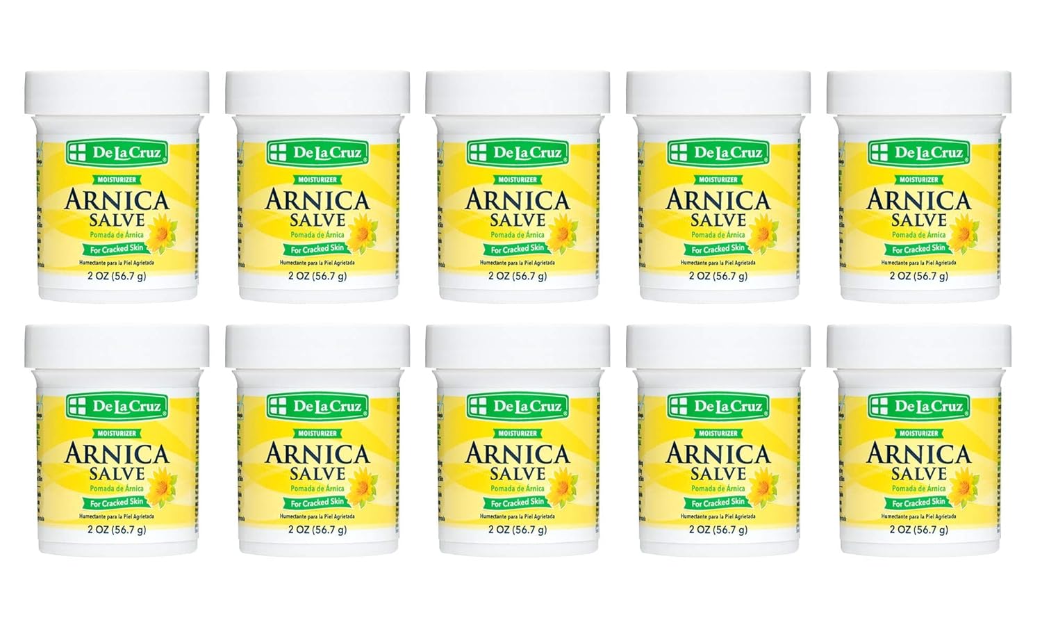 De La Cruz Arnica Salve Foot Care Cream for Dry Cracked Heels & Feet, Skin Care, Hand Salve, 24 Hour Moisture Balm - (2 Ounces - 12 Jars)
