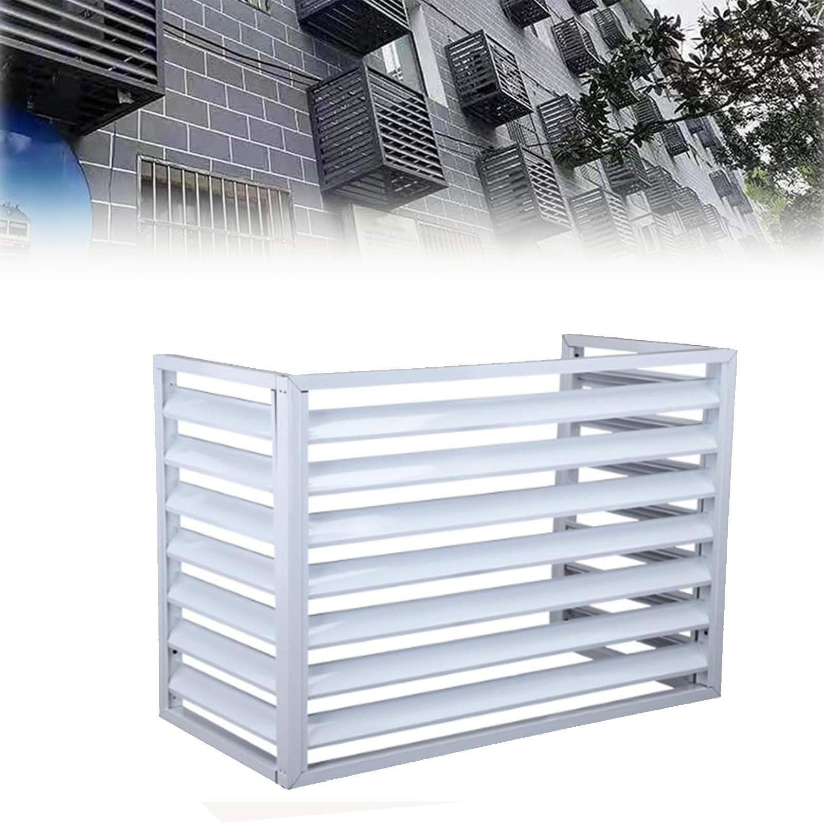 Pounjsd air source heat pump cover, Aluminum Trash Can Enclosure Protective Cover, Outdoor Air Conditioner Cover, Freestanding Louvered Space Divider, Decorative Privacy Fence Screen