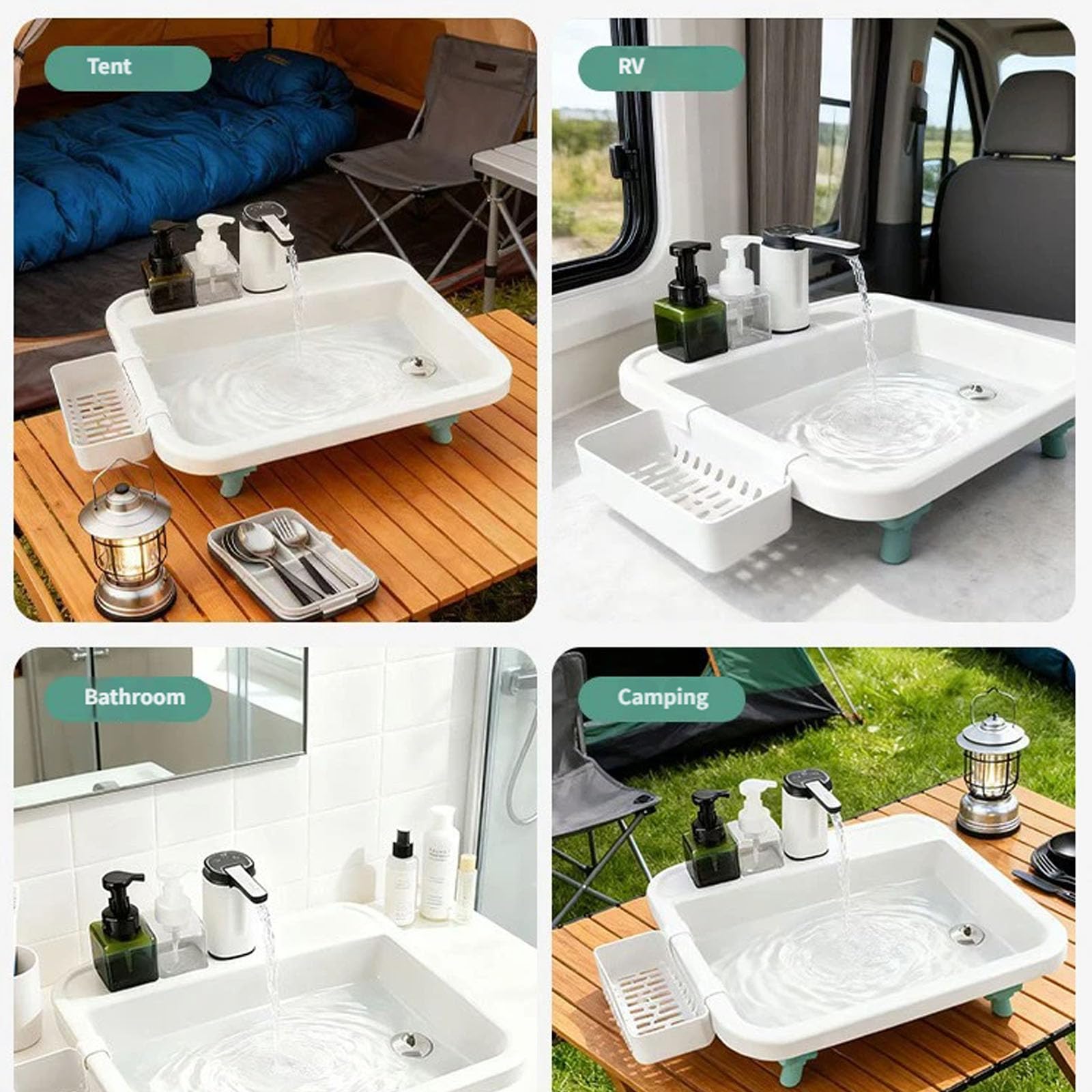 Tragbare Outdoor Spüle mit elektrischen Wasserpumpen und regulierbarem Ständer Waschen von Geschirr und beim Camping Leichte Camping Küchenspüle