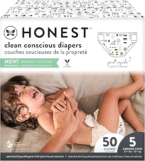 The Honest Company Clean Conscious Diapers | Plant-Based, Sustainable | Pattern Play | Club Box, Size 5 (27+ lbs), 50 Count