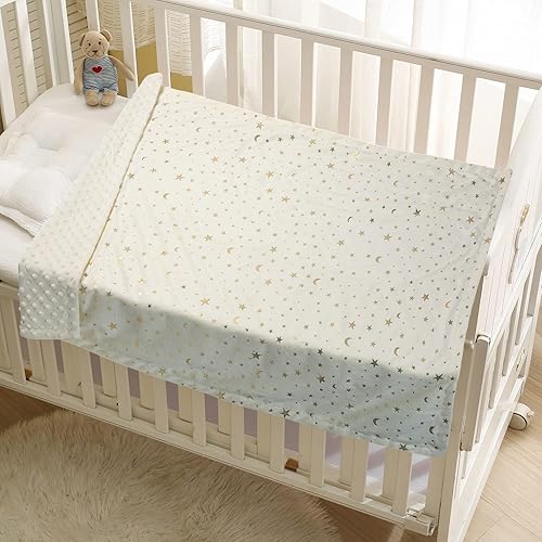 Miniatura 9 de Manta de bebé para niños y niñas, suave Minky con respaldo de doble capa, estampado de estrellas y lunas, 30 x 40 pulgadas (violeta)
