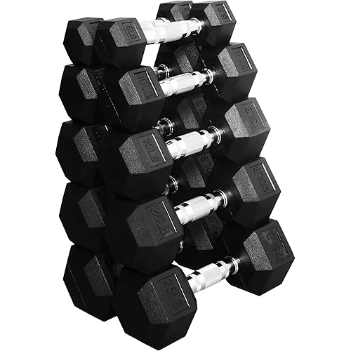 Premium Rubber Coated Hex Dumbbell Weight Set, Multiple Packages