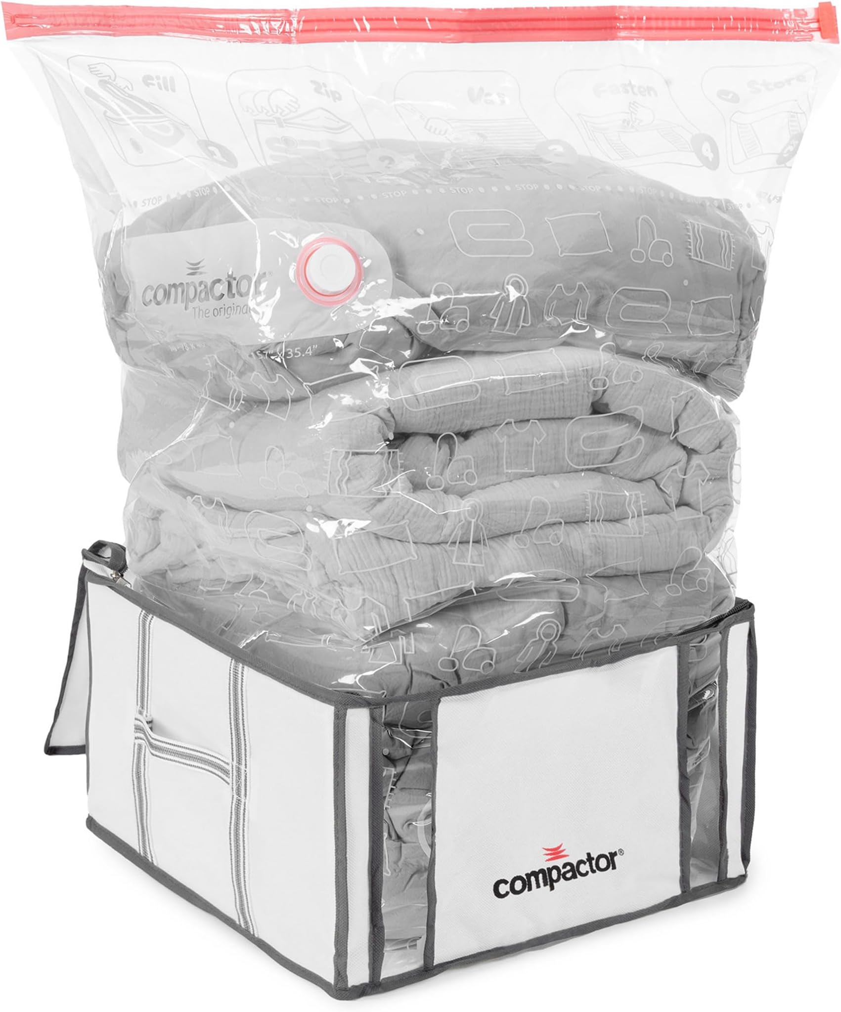 Compactor Vacuum Storage Bag with Semi-Rigid Structured Cube, Closet Organizer, Vacuum Seal Bags for Clothing and Bedding, Fits All Vacuum and Nozzle Types, 125L, White