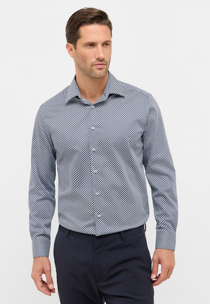 ETERNA Herren Langarm Hemd | MODERN FIT | Gemustert | Bügelfrei, Knitterfrei | Twill | 100% Baumwolle