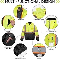 Vista 3 de TICONN Waterproof Safety Bomber Jacket, Winter Rain Jacket Hi Vis Reflective, ANSI Class 3 Work Rain Coat