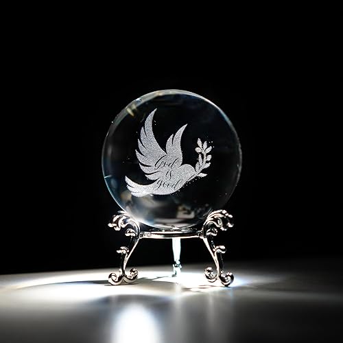 Miniatura 7 de ZEERSHEE Bola de paloma de la paz de cristal de 2.362 in, paloma grabada con láser con rama de olivo, adorno de paloma de cristal con soporte para