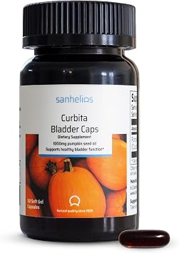 Sanhelios Curbita Bladder Caps Pumpkin Seed Oil 1,000mg - Healthy Bladder Function Support Supplement for Men & Women - Non-GMO, Sugar-Free, Preservative-Free, Gluten-Free - 30 Capsules - 1 Pack