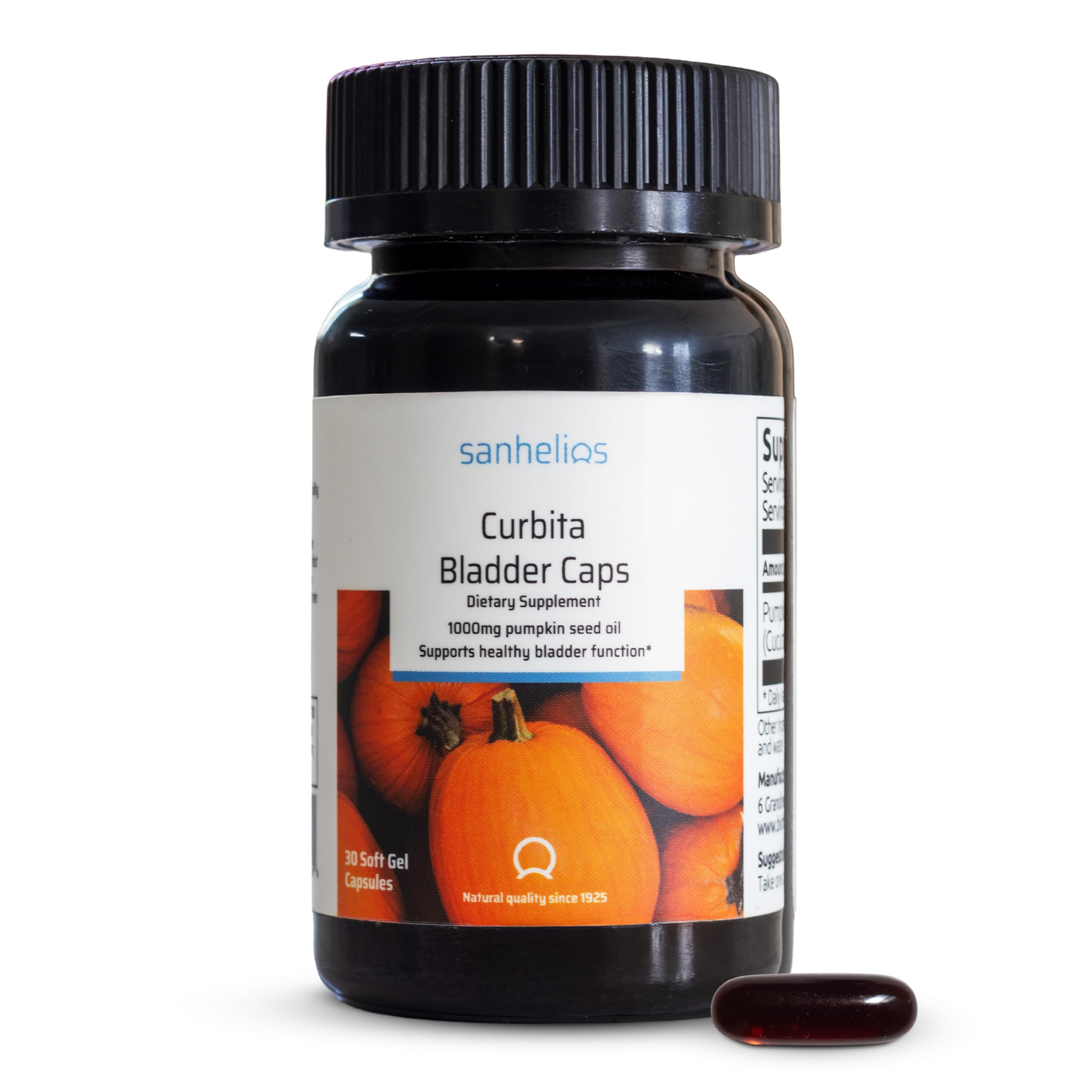 Sanhelios Curbita Bladder Caps Pumpkin Seed Oil 1,000mg - Healthy Bladder Function Support Supplement for Men & Women - Non-GMO, Sugar-Free, Preservative-Free, Gluten-Free - 30 Capsules - 1 Pack