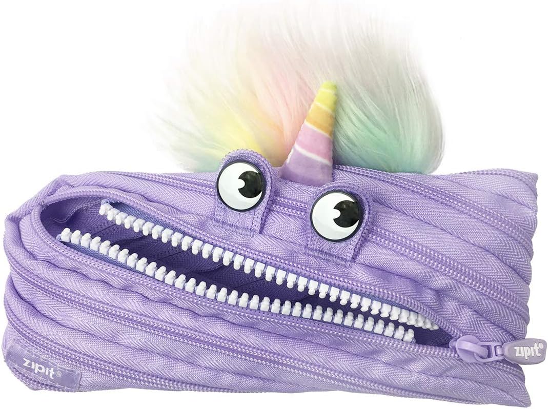 Zipit Unicorn Pencil Case For Girls, Cute Pouch, Holds Up To 30 Pens, Machine Washable, Made Of One Long Zipper! (Purple Unicorn)