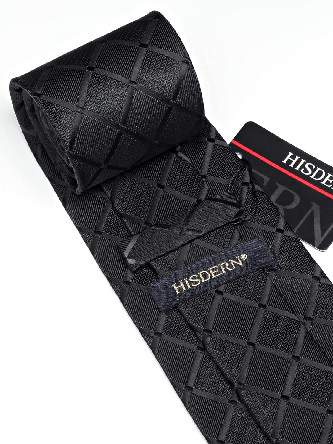HISDERN Plaid Checkered Tie Handkerchief Woven Classic Formal Men's Necktie & Pocket Square Set - Image 5