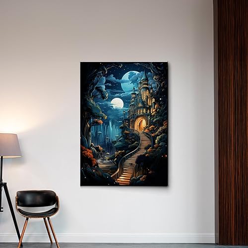 Miniatura 3 de Magical Library The Gate Way to Mythical Knowledge Canvas Art Print, Enchanted Library Vintage Poster Print, Nature Wall Art, Arts