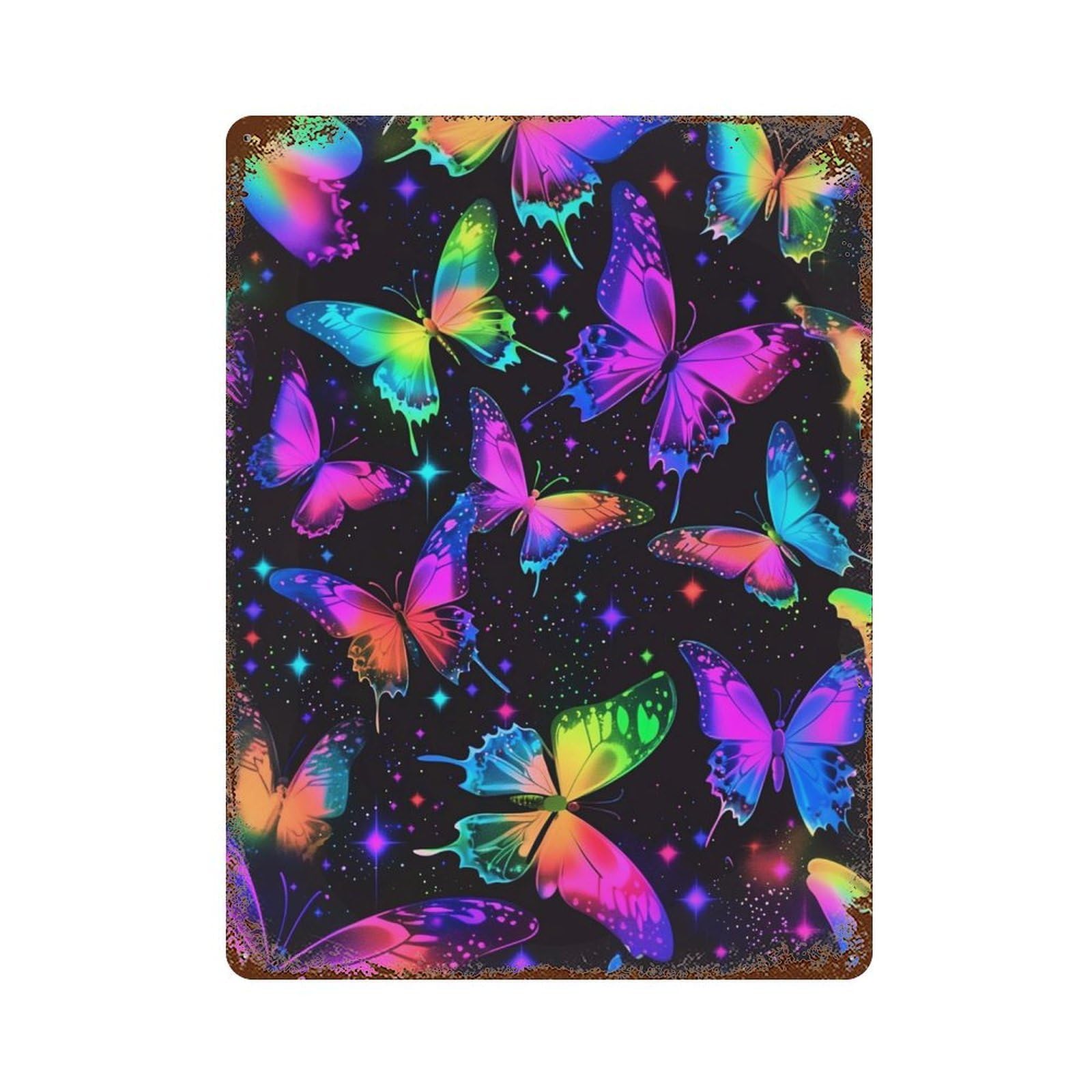 Rustic Tin Plaque Neon Butterfly Wallpaper 15.7"x11.8", Vintage Wall Decor for Pub, Kitchen And Man Cave Decor