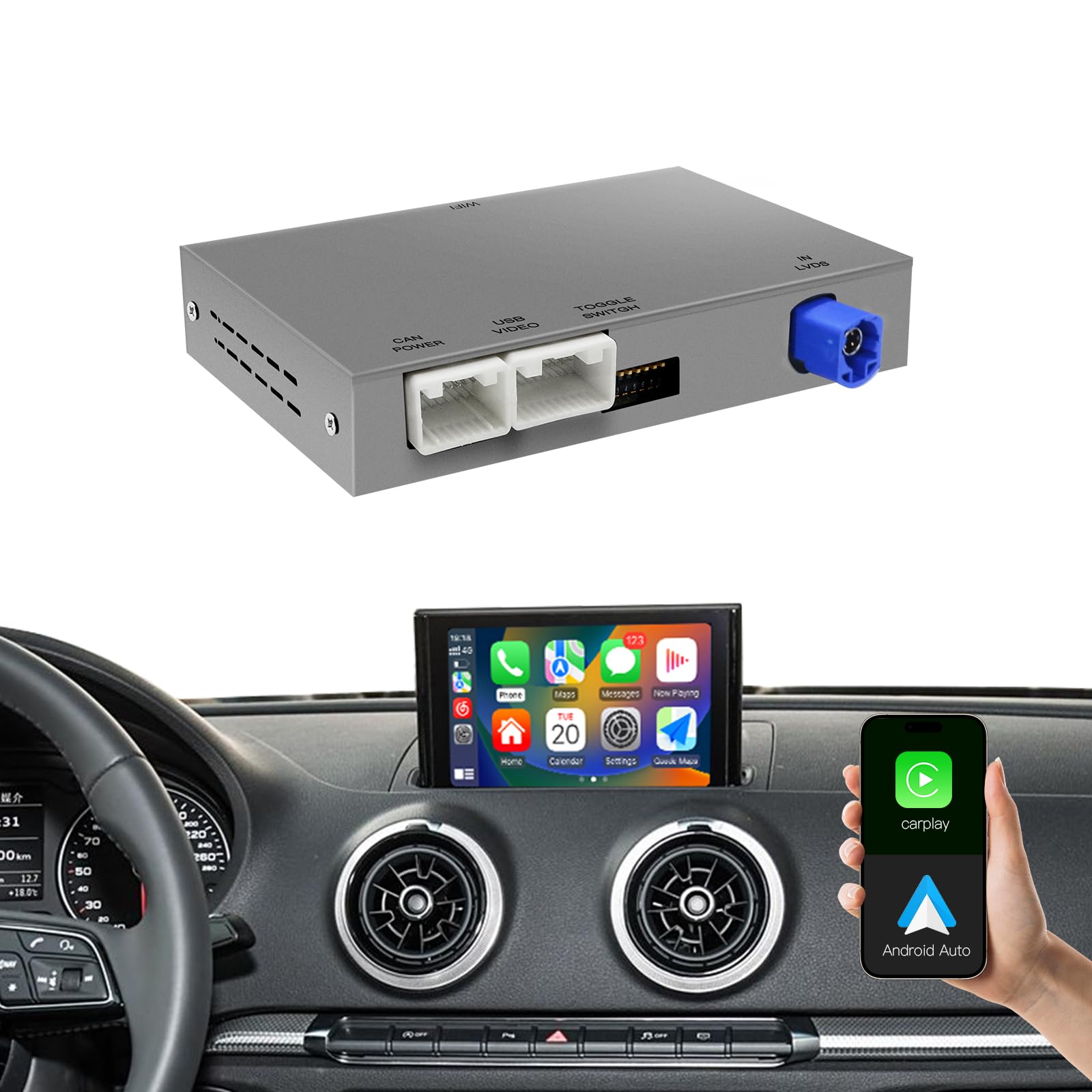 Module CarPlay/Android Auto sans fil pour Audi A3 8V A4 B9 A5 Q2 Q7 Q5L 2014-2021 Système MIB/MIB2, compatible Mirrorlink et fonctions d'origine OEM