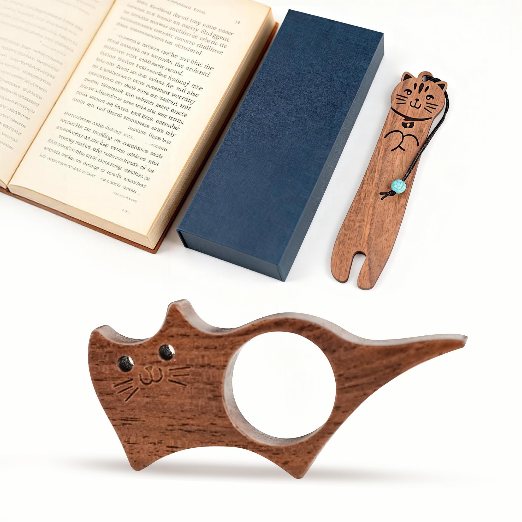 Buchseitenhalter Katzenform Walnuss Daumen Lesezeichen Daumenleser Ideales Lesezubehör Lesegeschenke Buchliebhaber Geschenk Durchmesser 2,2 cm
