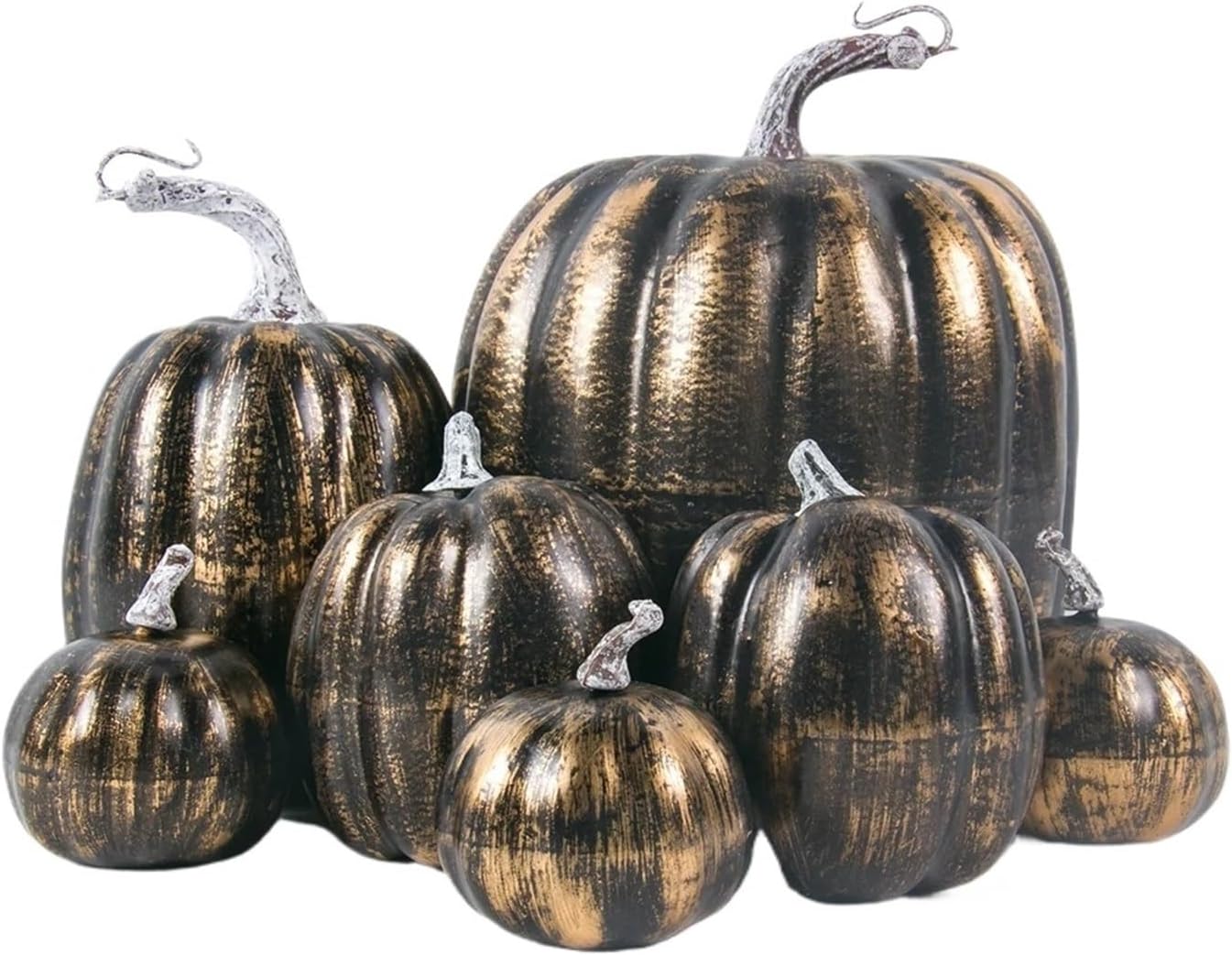 1Set Artificial Pumpkins Sets Assorted Big and Small Fake Farmhouse Fall Table for Indoor and Outdoor Decoration(Black Gold)