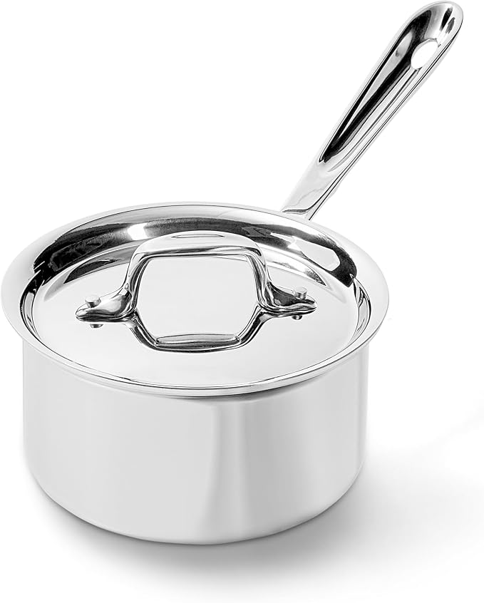 All-Clad D3 3-Ply Stainless Steel Sauce Pan with Lid 2 Quart, Induction, Oven Broiler Safe 600F, Multipurpose, Compatible w/ All Cooktops, For Restaurant or Home Kitchen, Pots & Pans, Cookware, Silver