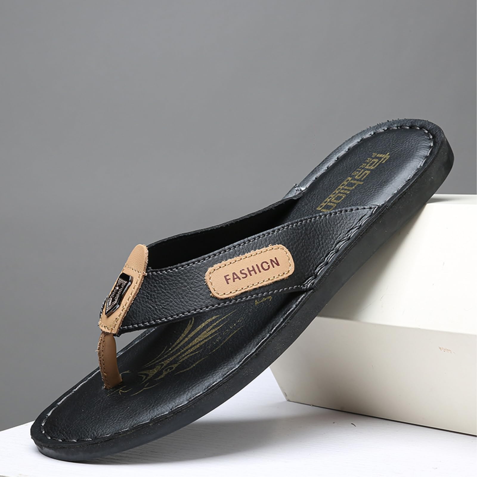 Infradito Uomo Uomini in Pelle Divisa Cucita Tanga Flip Flops, Piatta Maglia Foderata Morbido Eva Gomma Antiscivolo Sandali da Spiaggia per L'Estate All'aperto-brown-44