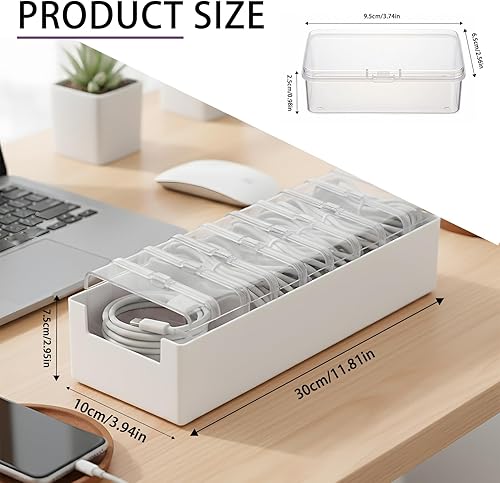 Miniatura 3 de 12 fundas organizadoras de cables, organizador de almacenamiento de cables para cajón con divisores, caja de almacenamiento de electrónica para