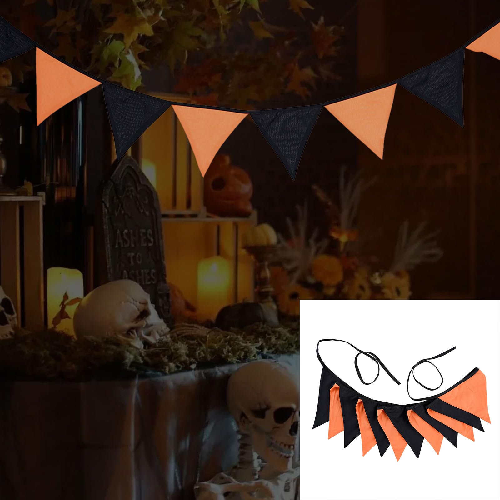 Elnwnnkc 12 Colors Halloween Pennant Banners Thanksgiving Bunting Flags Decors Cotton Fabric Bunting Banners Holiday Party Decoration Celebration Accessories