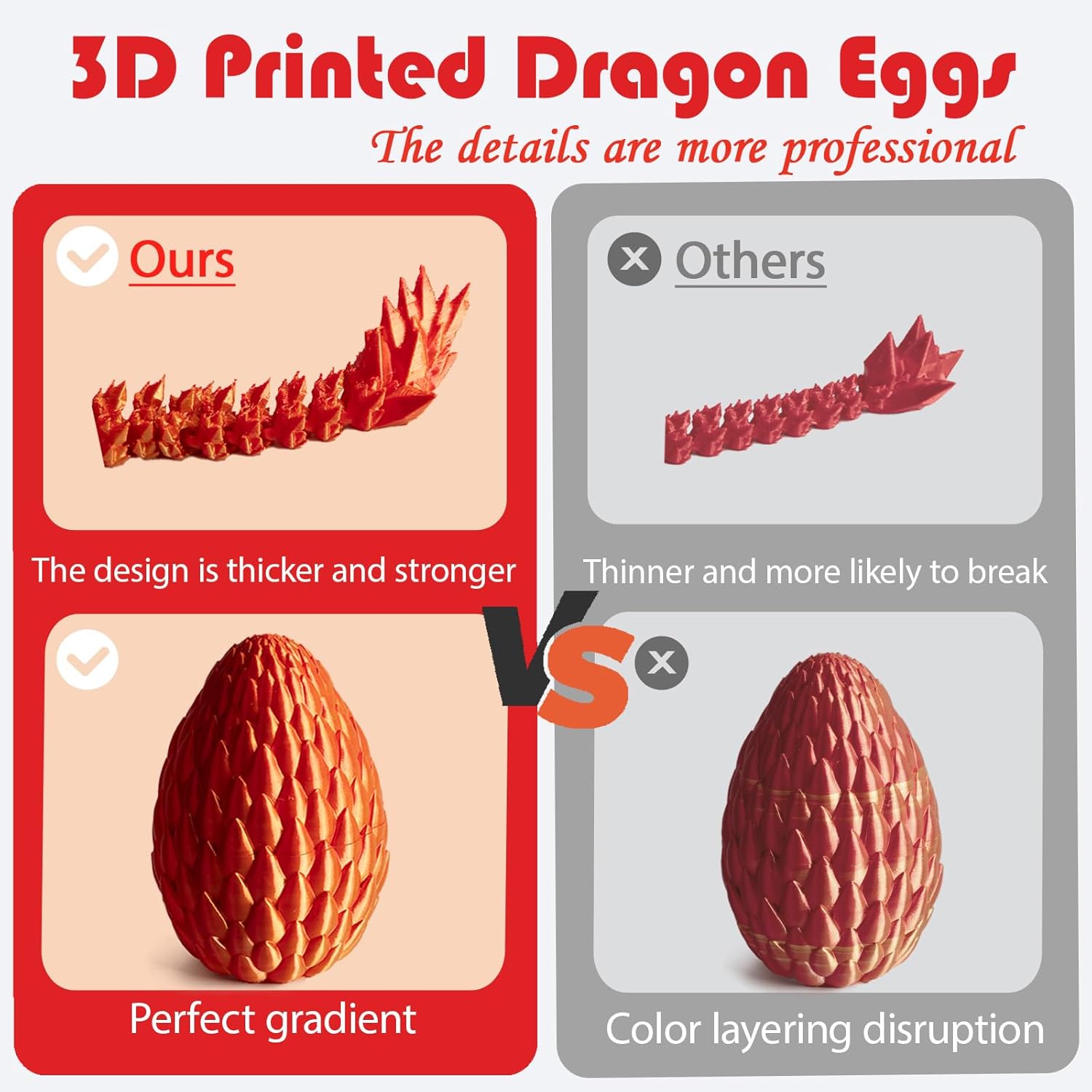 3D Printed Dragon Egg, Easter Dragon Eggs with Dragon Inside, Articulated Flexible 3D Printed Dragon in Egg Fidget Toy, Easter Basket Stuffers for Kids (Purple&Red)