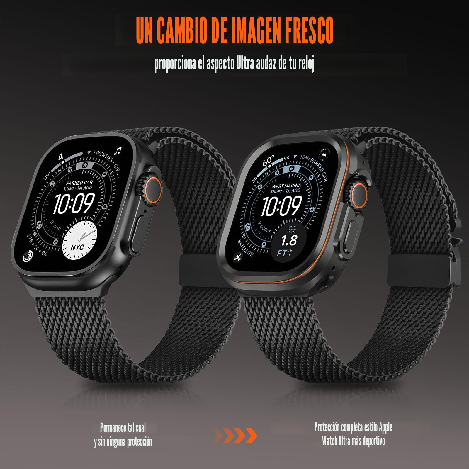 Funda Metal Resistente Compatible con Apple Watch Ultra 3/2/1 49 mm, Funda Protectora de Metal con Cubierta Trasera para iWatch 49mm, Negro/Naranja