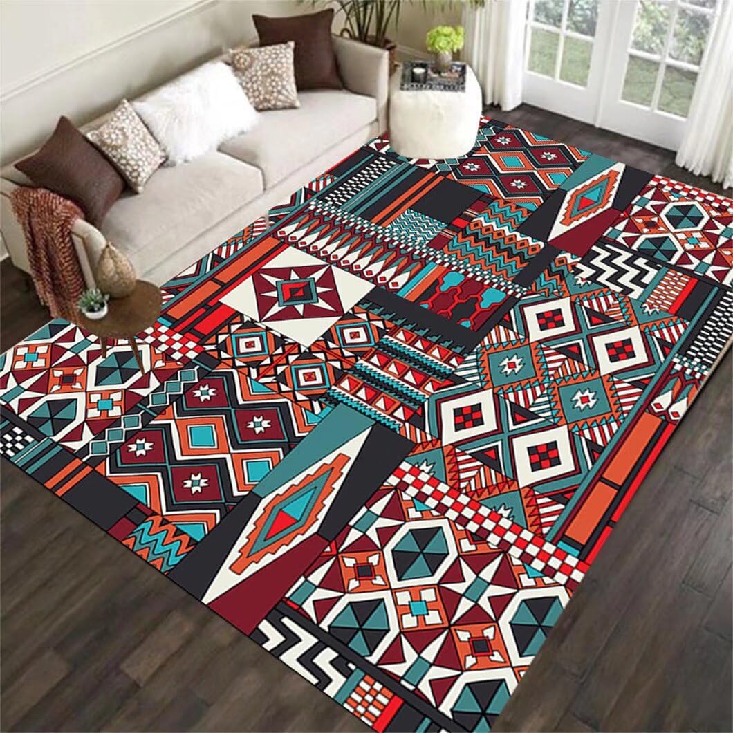 Tapis de salon géométrique rétro 160x230 cm multicolore à poils courts