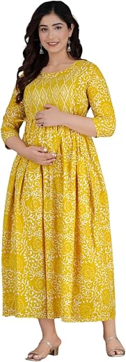 Women’s Pure 100% Cotton Maternity Gown/Maternity Wear/Feeding Gown A-line Maternity Feeding Dress/Maternity Dress for Women/Maternity Feeding Kurtis for Women