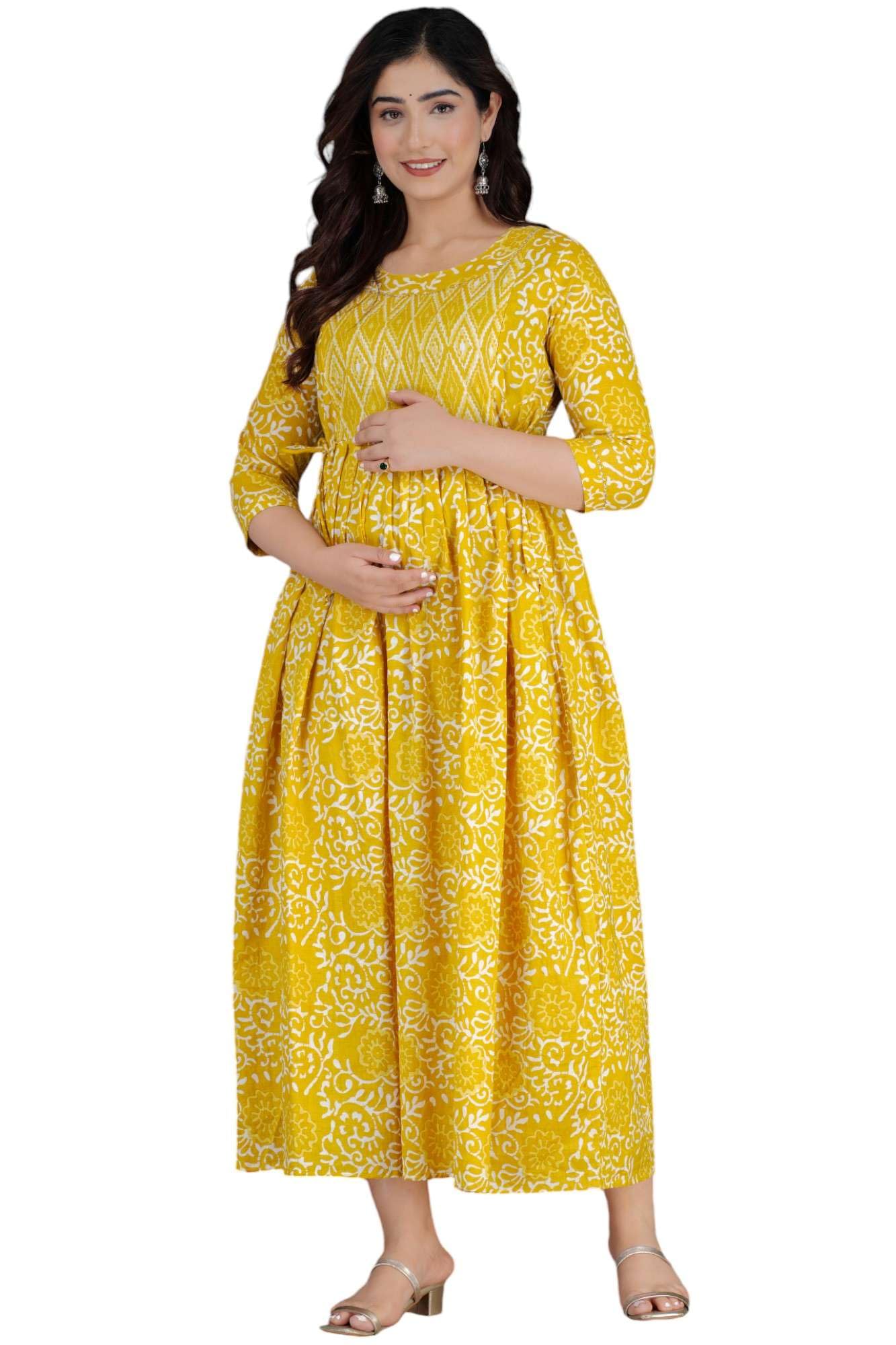 Women's Pure 100% Cotton Maternity Gown/Maternity Wear/Feeding Gown A-line Maternity Feeding Dress/Maternity Dress for Women/Maternity Feeding Kurtis for Women