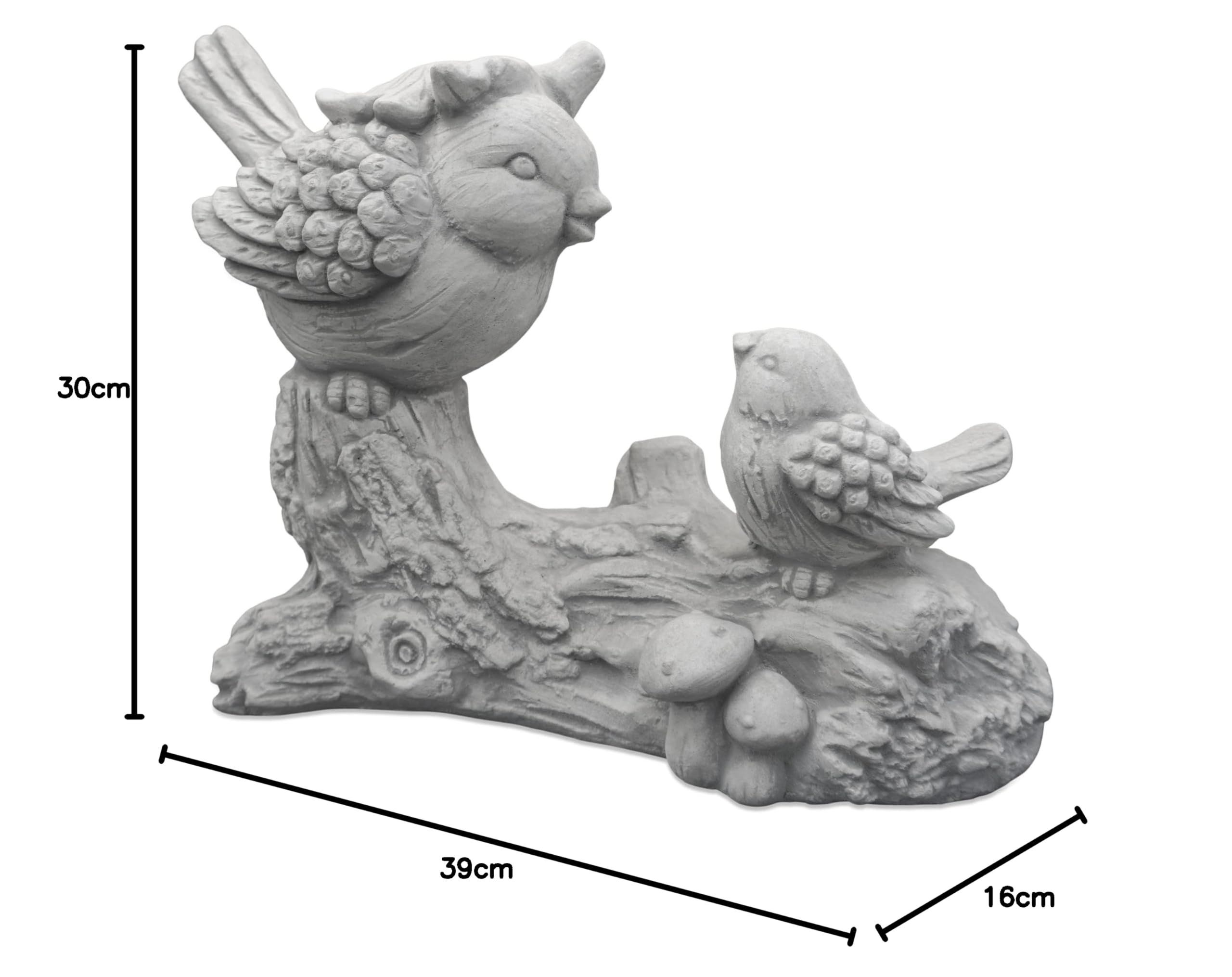 gartendekoparadies.de Masywna kamienna figurka, zabawna para ptaków na gałęzi, wysokość 30 cm, 16 x 39 cm, szara, waga 9 kg, z odlewu kamiennego, odporna na mróz