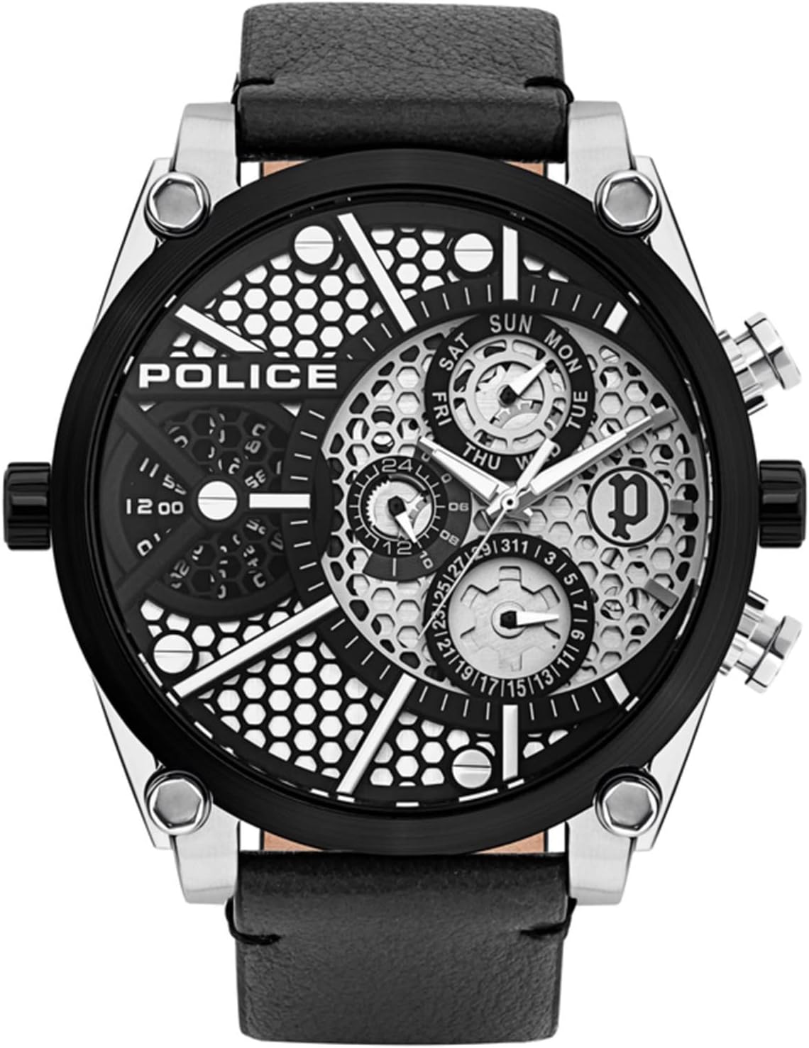 Police Unisex Adult Analogue Quartz Watch with Leather Strap PL15381JSTB.04A, silver/black, Bracelet