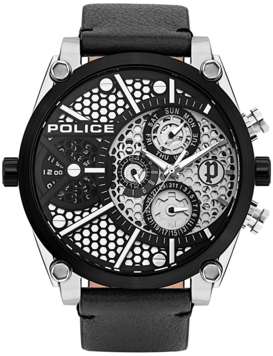 Police Unisex Adult Analogue Quartz Watch with Leather Strap PL15381JSTB.04A, silver/black, Bracelet