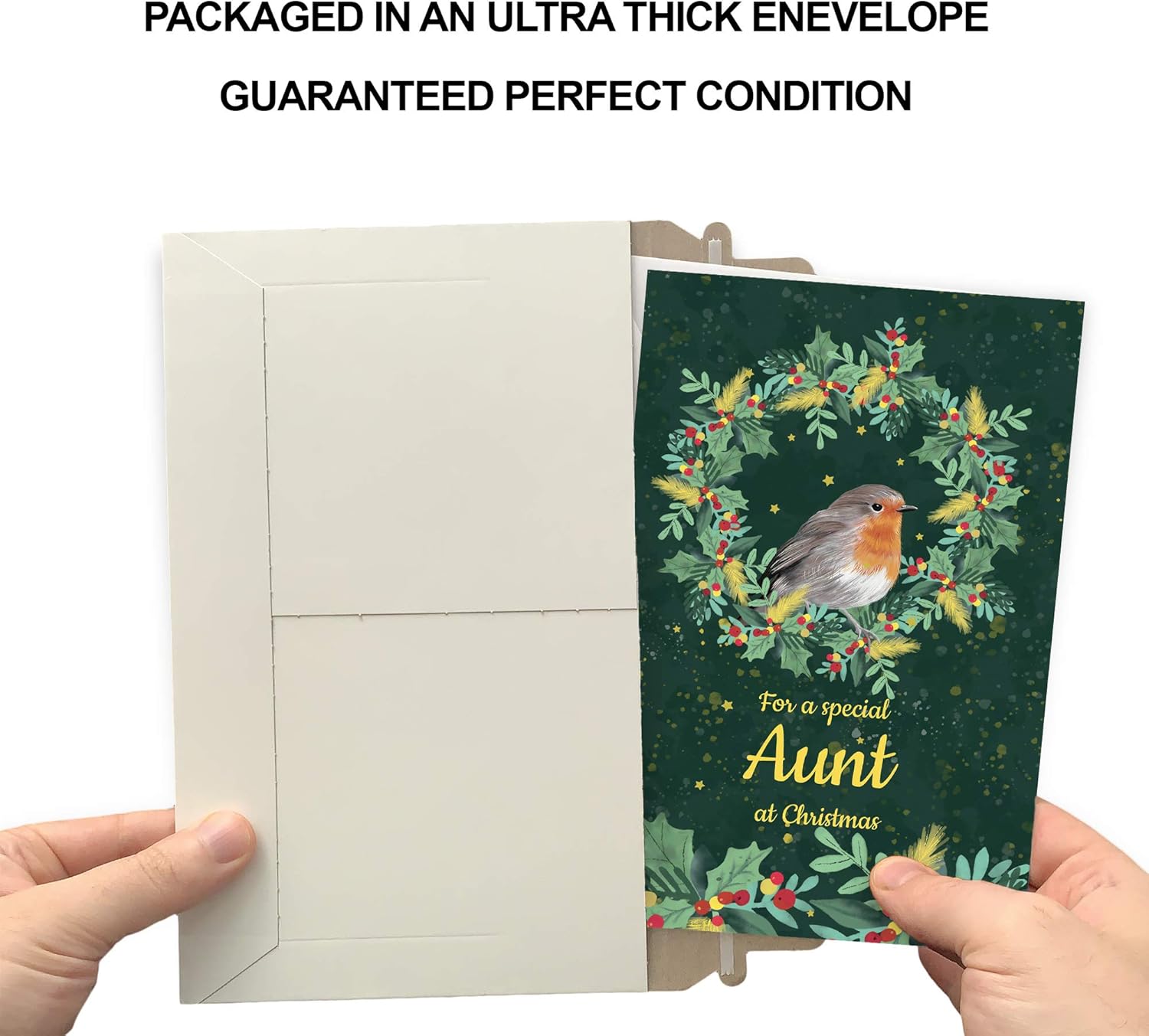 Prime Greetings Christmas Card Aunt, Made in America, Eco-Friendly, Thick Card Stock with Premium Envelope 5in x 7.75in, Packaged in Protective Mailer - Image 5
