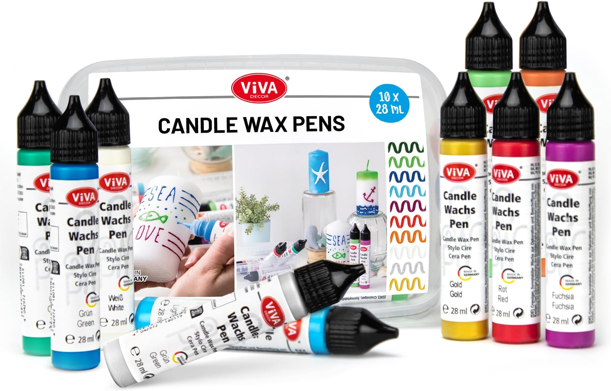Candle Painting Pen Set - Underwater World - 10 x 0,95 fl oz in Practical Box - Candle Decorating Pens | Candle Painting Pens | DIY Baptism Candle Making