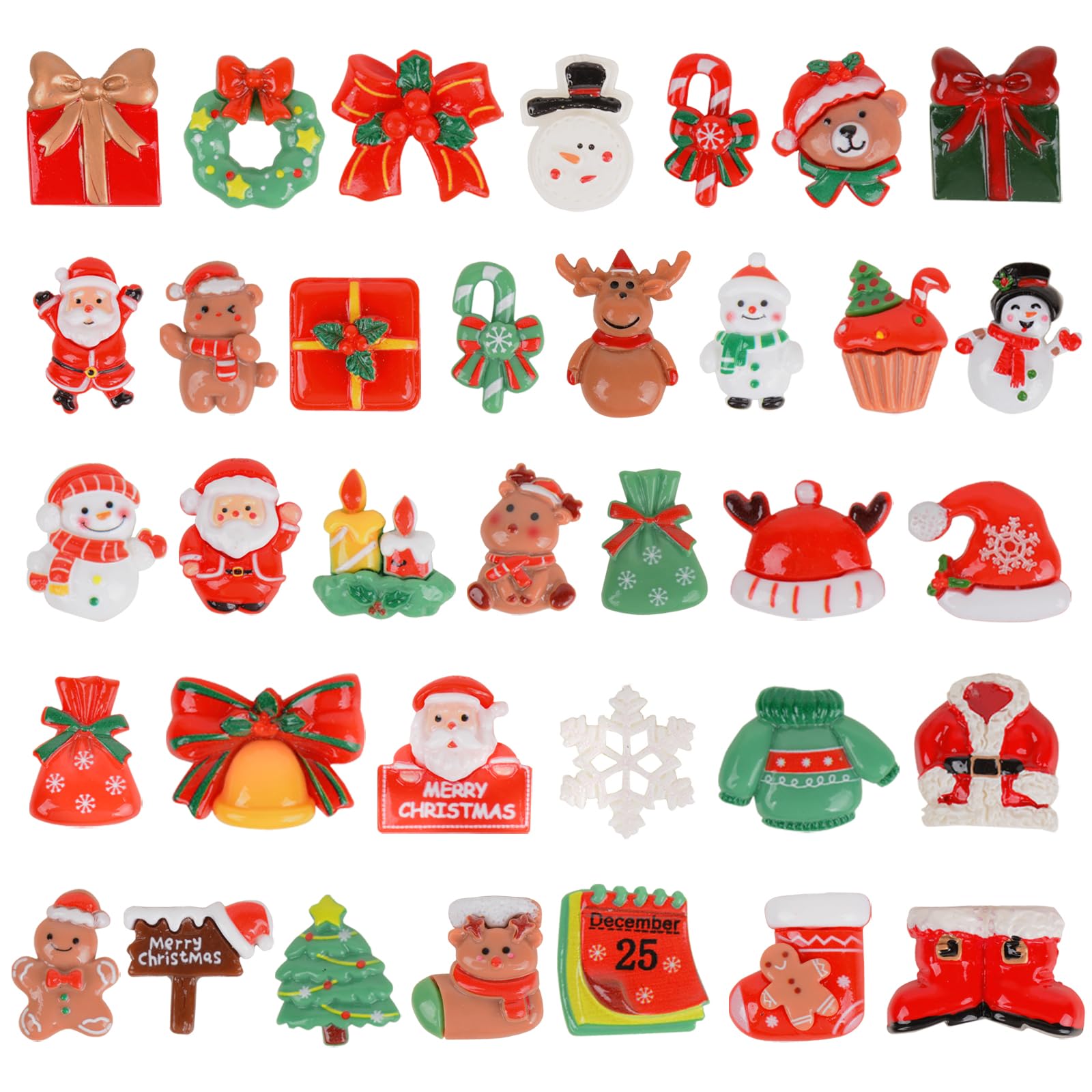 BHGT 35pcs Adornos Navidad Pequeños Figuras Navidad Miniatura con 2 Hojas Pegatinas para Decoración Navidad Manualidades