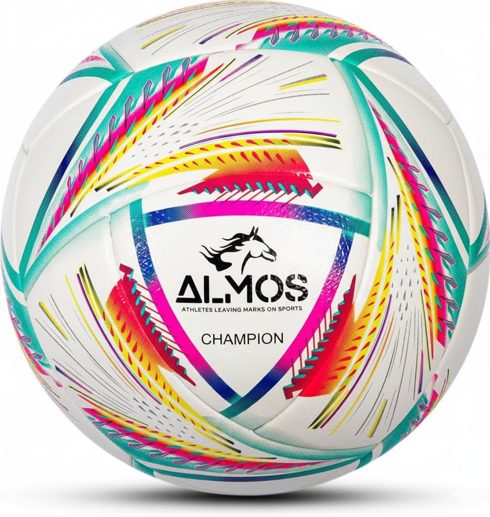 Almos Soccer Ball Size 4, 5 for Adults, 16-Panels EPU Micro Fiber, Training & Official Match Size Game Ball, Deflated Indoor/Outdoor Multi Color Soccer Balls