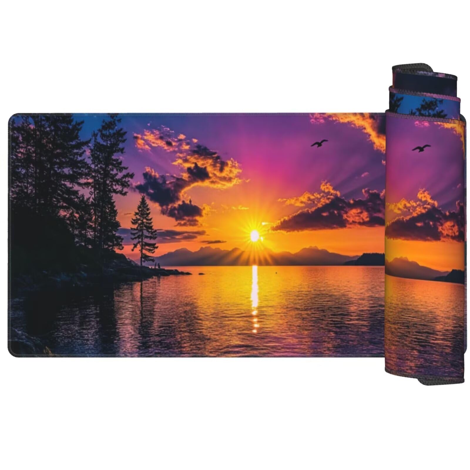 Alfombrilla Ratón Mar Alfombrilla Ratón XXL 1600 x 800 mm, Puesta de Sol Mouse Pad Gaming con Bordes Cosidos, Impermeable Mousepad XXL Base de Goma Antideslizante Duradera, Mouse Pad para Oficina Q208
