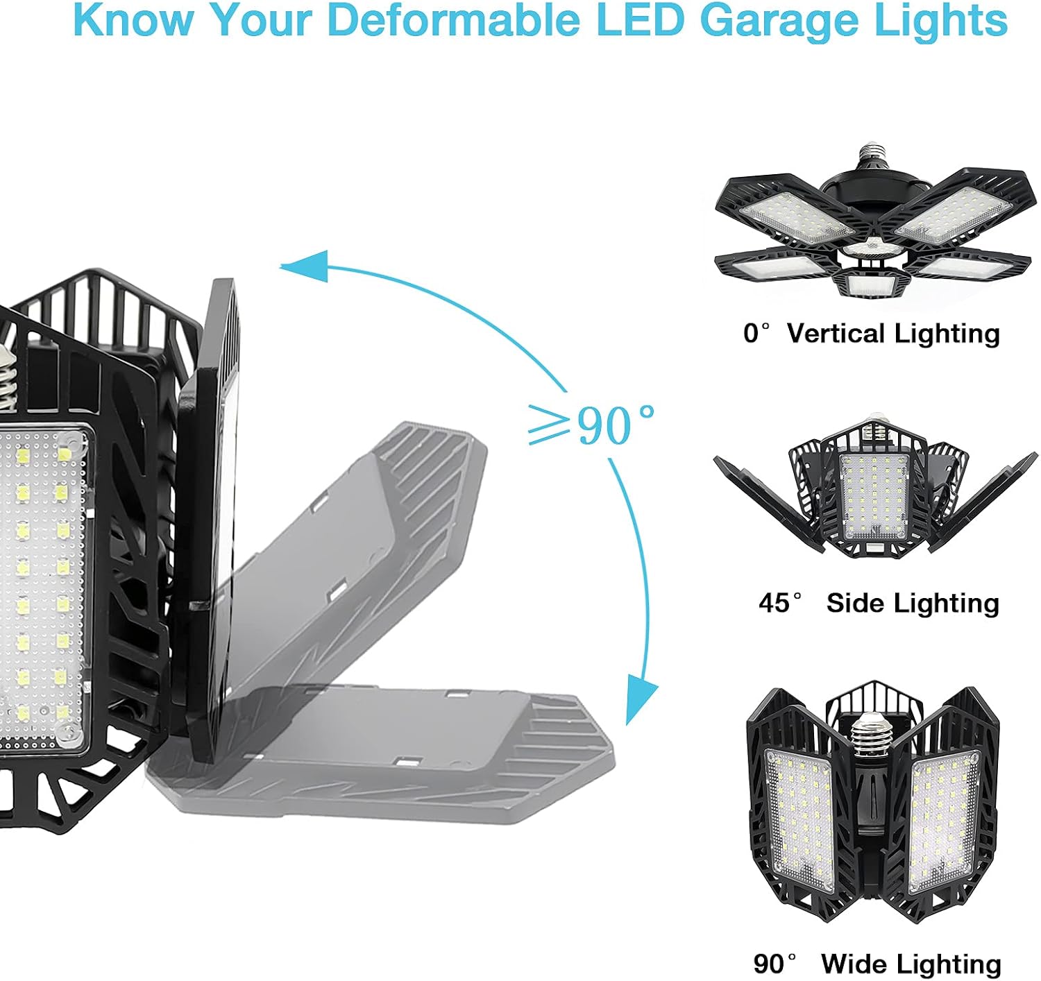 2-Pack LED Garage Lights 150W Led Garage Lighting-15000 Lumen 6500K Daylight- Deformable LED Garage Ceiling Lights with Adjustable 5 Panels, LED Shop Lights for Garage