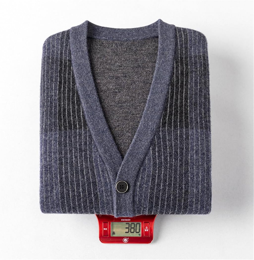 Men's Plaid Jacquard Cardigan Vest V-Neck Thickened Wool Knitted Sleeveless Sweater Vest