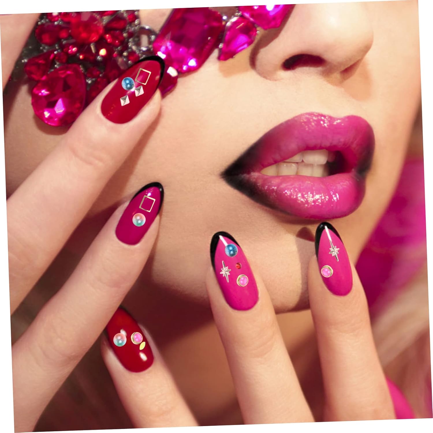 Mipcase 9pcs Nail Art Decoration Set with Pearls Rhinestones and Gems for Diy Nail Design Home and Salon Use and Accessories