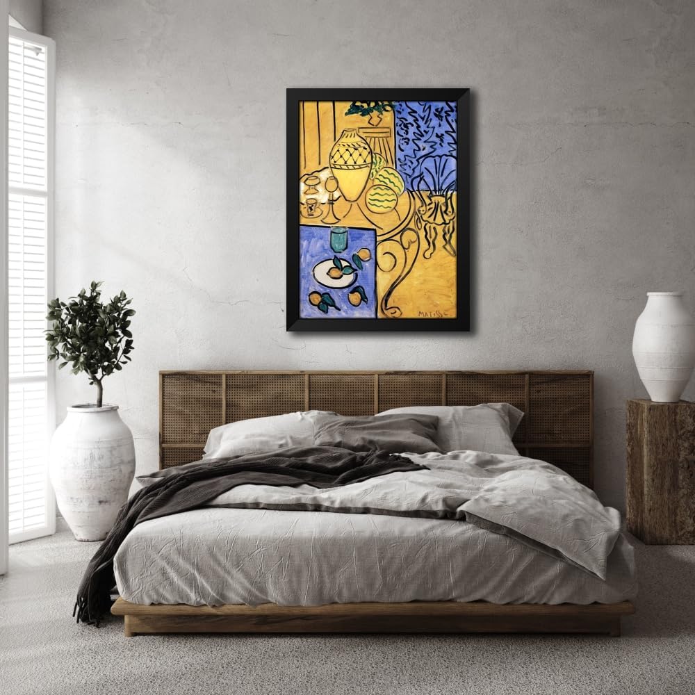 ArtDirect Interior, Yellow and Blue 1946 Custom Framed Art Print Giclee Print or Canvas Options with Various Sizes and Customization by Matisse, Henri