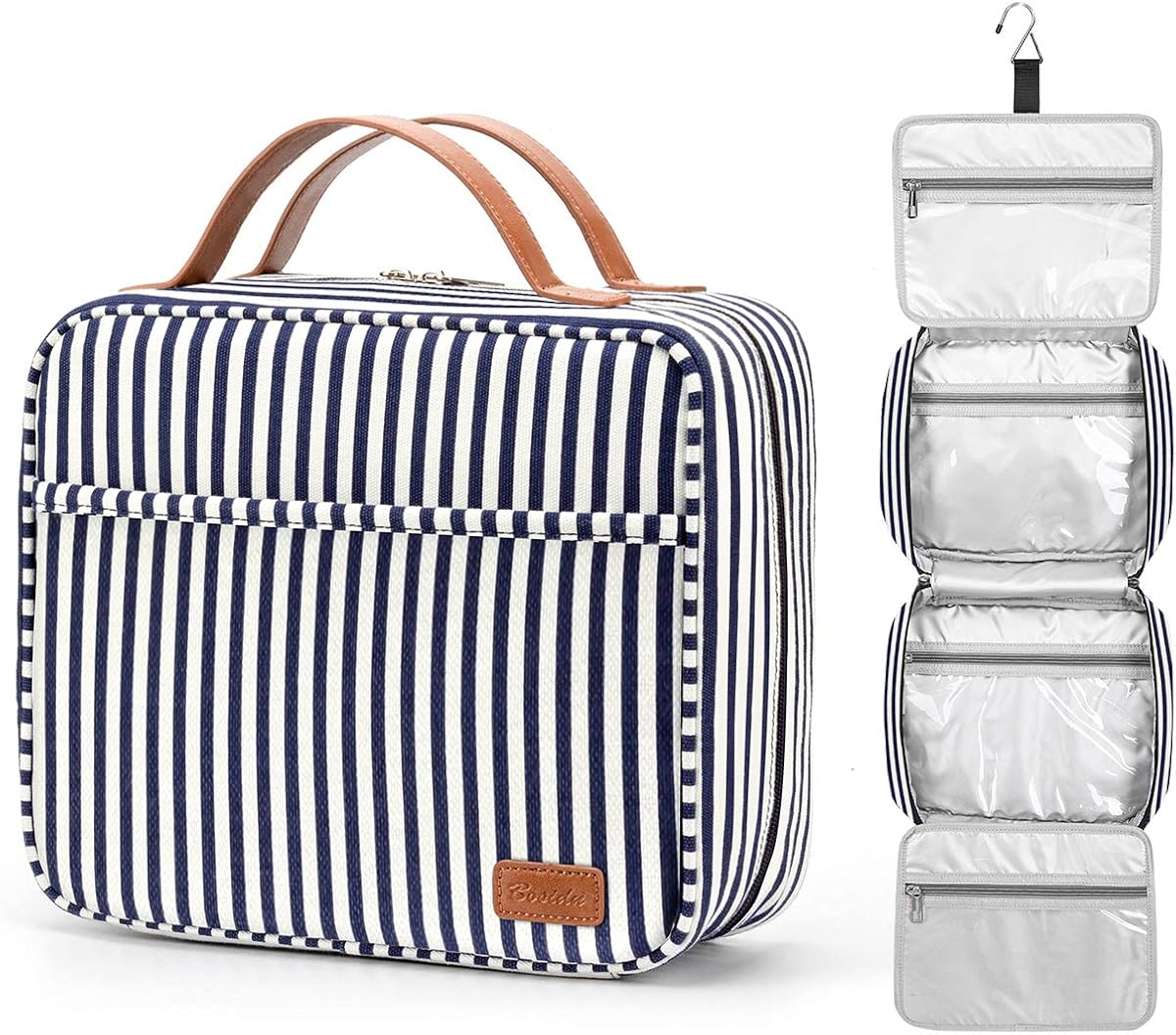 Neceser de viaje colgante, organizador de artículos de tocador de viaje para cosméticos de gran capacidad para mujeres con 4 compartimentos y 1 gancho resistente, perfecto para viajes/uso diario/Navidad