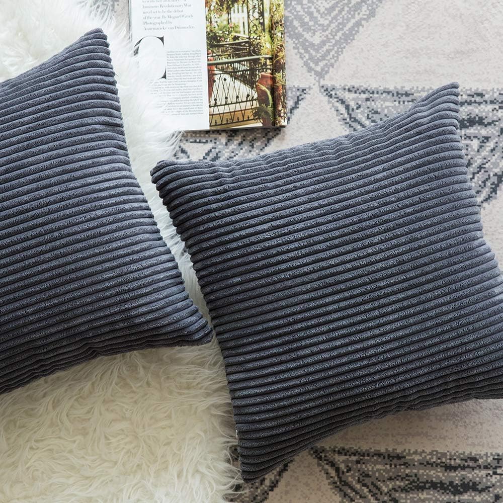 MIULEE Striped Corduroy Fabric Square Throw Pillow Case,Solid Cushion Cover Sham Home for Sofa Chair Couch/Bedroom Decorative Pillowcases Grey 24"x24" 2 Pieces - Image 5
