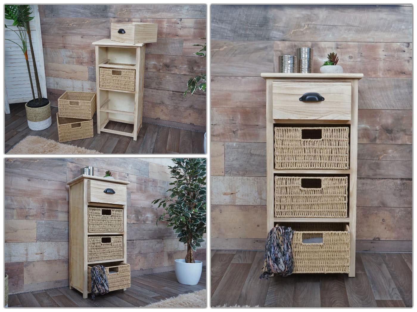 Mendler Commode HWC-K84 met manden, kast ladekast, hout FSC-gecertificeerd 83 x 40 x 29 cm - wit, manden grijs