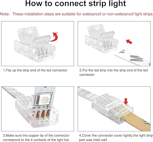 Miniatura 6 de VIPMOON Kit de conector de tira LED de 4 pines de 0.394 in y cable de extensión de tira LED RGB de 32.8 pies, tira de 4 pines a cable, conexión