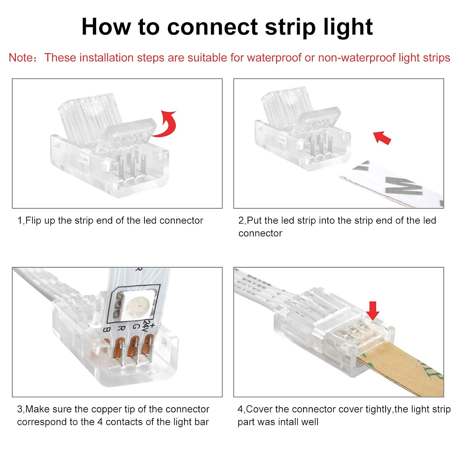 RGBZONE 32.8ft 4 Pin RGB Extension Cable Wire Cord and 5Pcs 4 Pin LED Light Strip Connectors Strip to Wire Quick Connection for 10mm Wide Waterproof or Non-Waterproof 5050 3528 LED RGB Strip Light