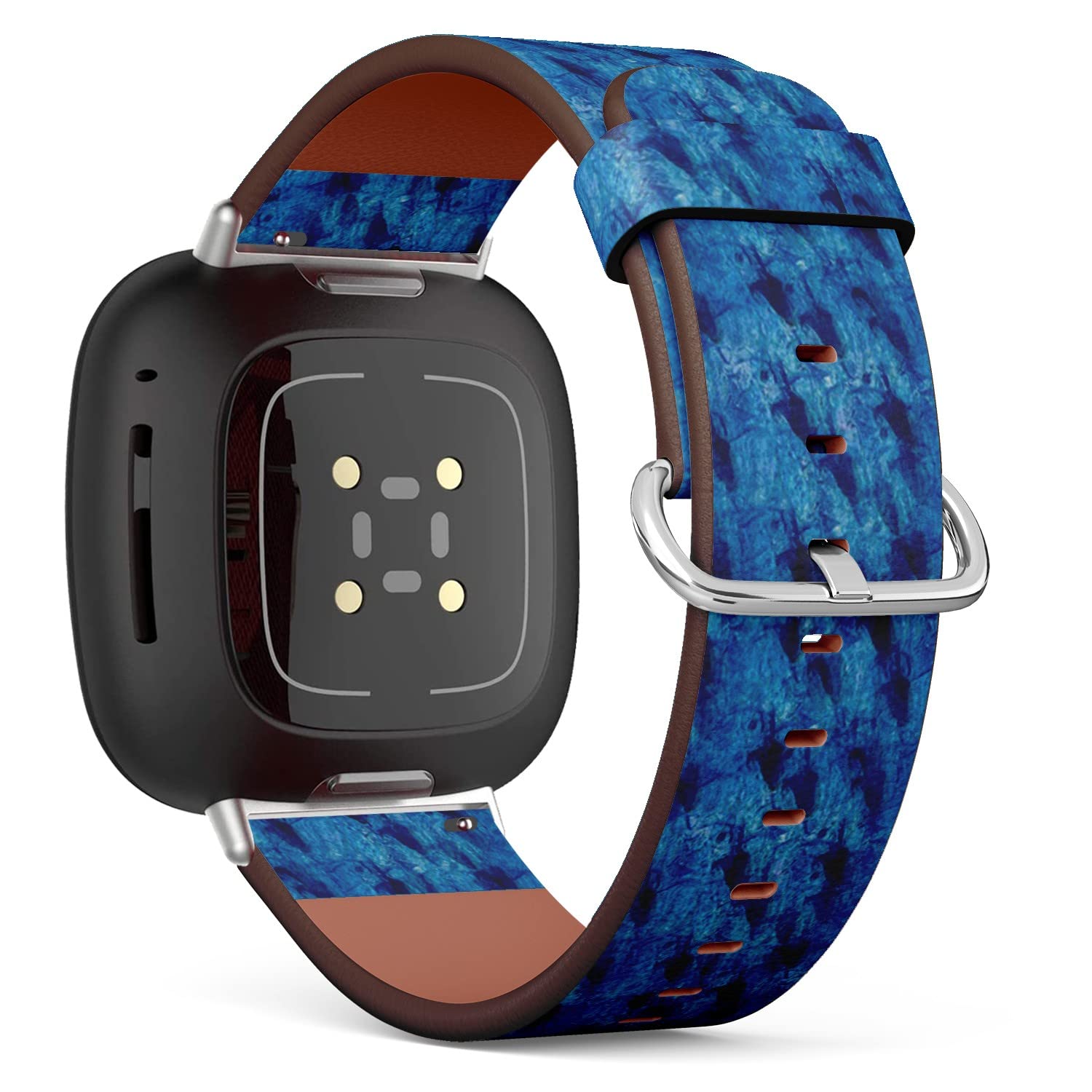 CJBROES Replacement Leather Watch Band, Compatible with Fitbit Versa 3 and Fitbit Sense of Wristband Bracelet Accessory - Art Dark Blue Black Watercolor