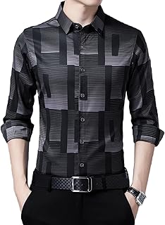 [Audwine] カジュアルシャツ 長袖 シャツ メンズ ワイシャツ ストライプ 幾何学模様 ドレスシャツ おしゃれ カジュアル ビジネスシャツ スリム ボタンダウン 長袖シャツ 大きいサイズ ボタンダウンシャツ 彼氏 父の日 プレゼント 春夏秋冬